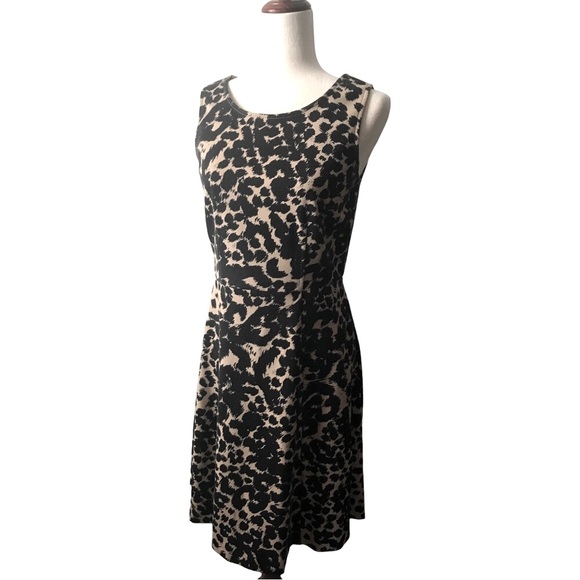 212 Collection Ponte Fit Flare Knit Dress Size XS Black Tan Sleeveless Zipper - Picture 2 of 11